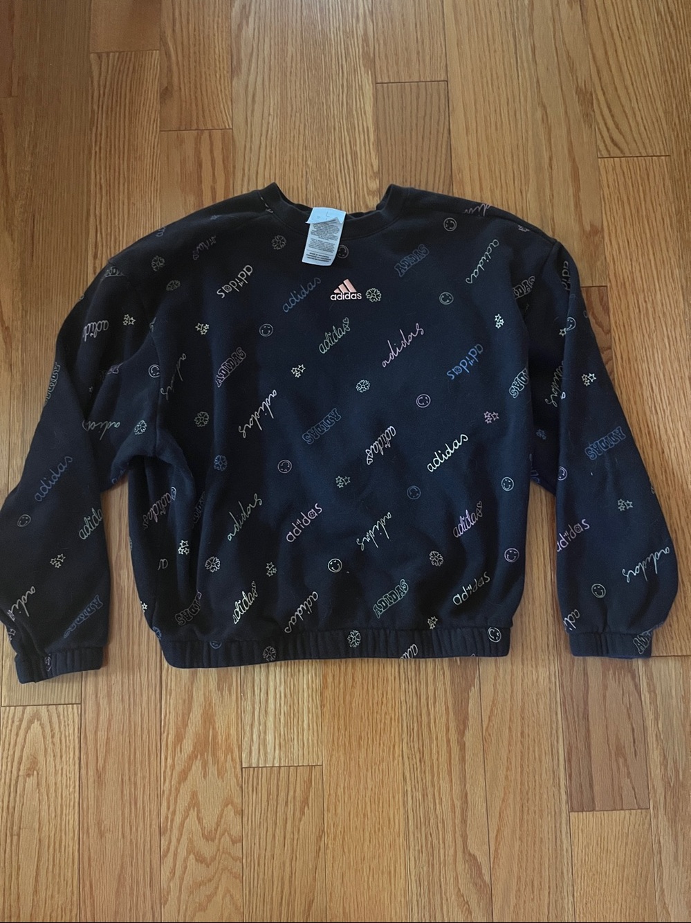 Adodas Black Girls All-Over Logo Crewneck Sweatshirt size L (14)